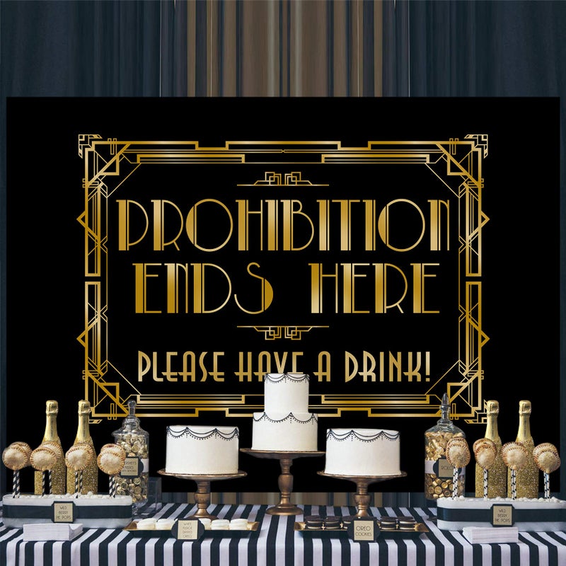 musykrafties Roaring 20s Gatsby Prohibition Ends Here Backdrop Photography Background Party Wall Photo Booth Props for Birthday Occasions Wedding Hen Parties 5x7 feet - Image 4
